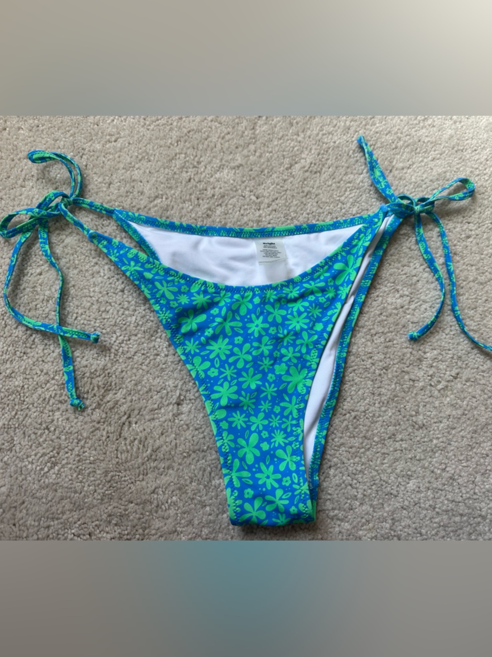 Bright Swimwear Blue& Green Floral Tie-Side Cheeky Bikini Bottom M nwot
